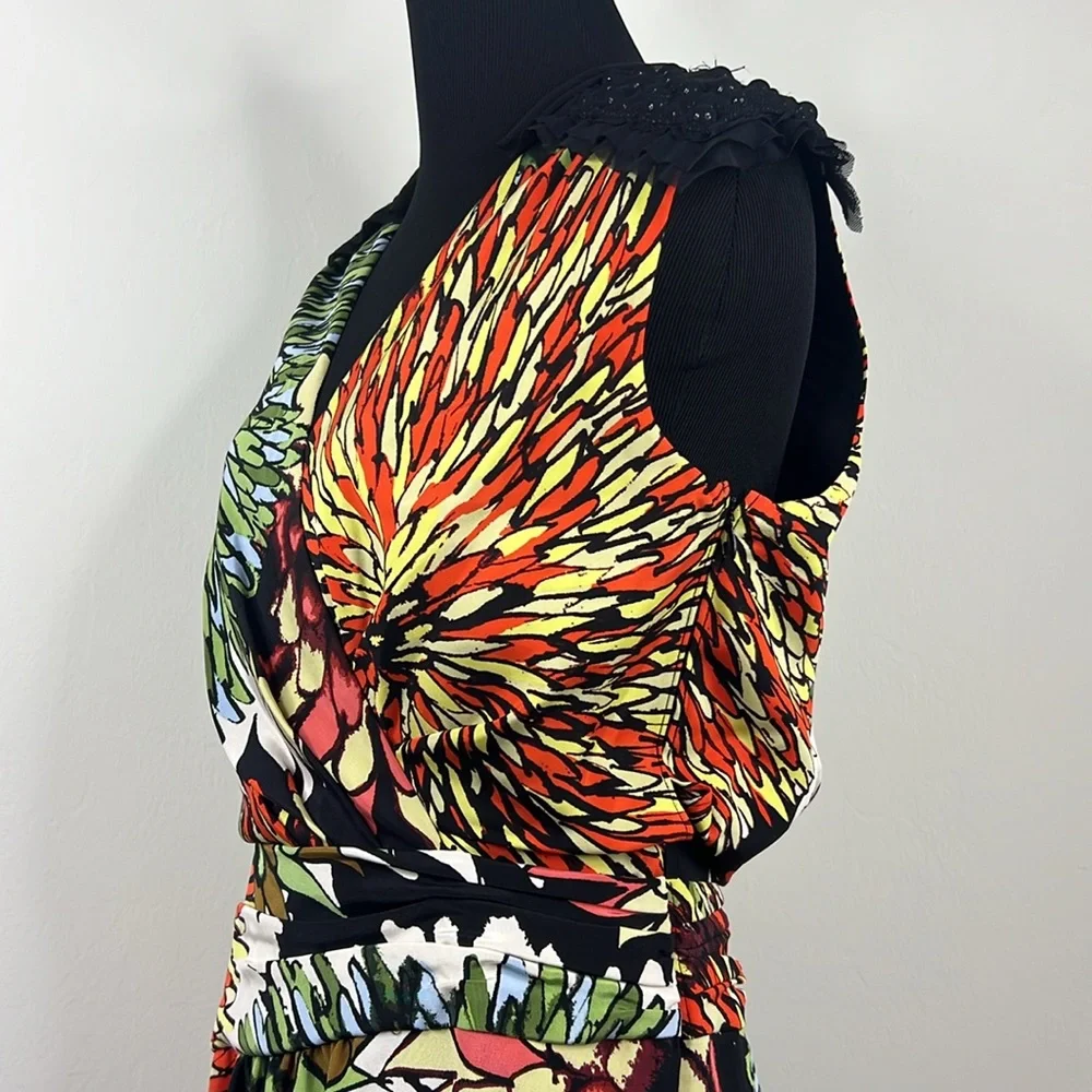 ALI RO Black Orange Green White Embellished Shoulder Dress 4